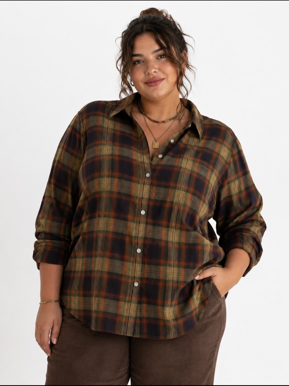 Alia Vintage Plaid Button-Down Shirt – Size 16W – Fall Grunge / Granola Girl